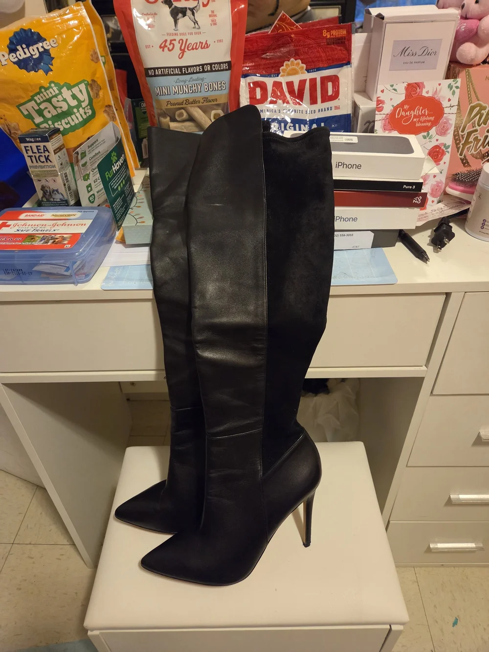Aldo Black Mixed-Material Over-the-Knee Pointed-Stiletto Boots